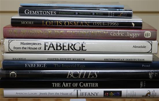 A quantity of reference books relating to Faberge, Tiffany, Cartier and other objects de vertu